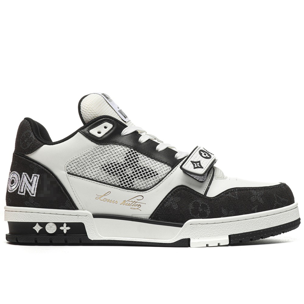 TBkicks L0*1S V*1TT0N Trainer Velcro Strap Monogram Denim Black White