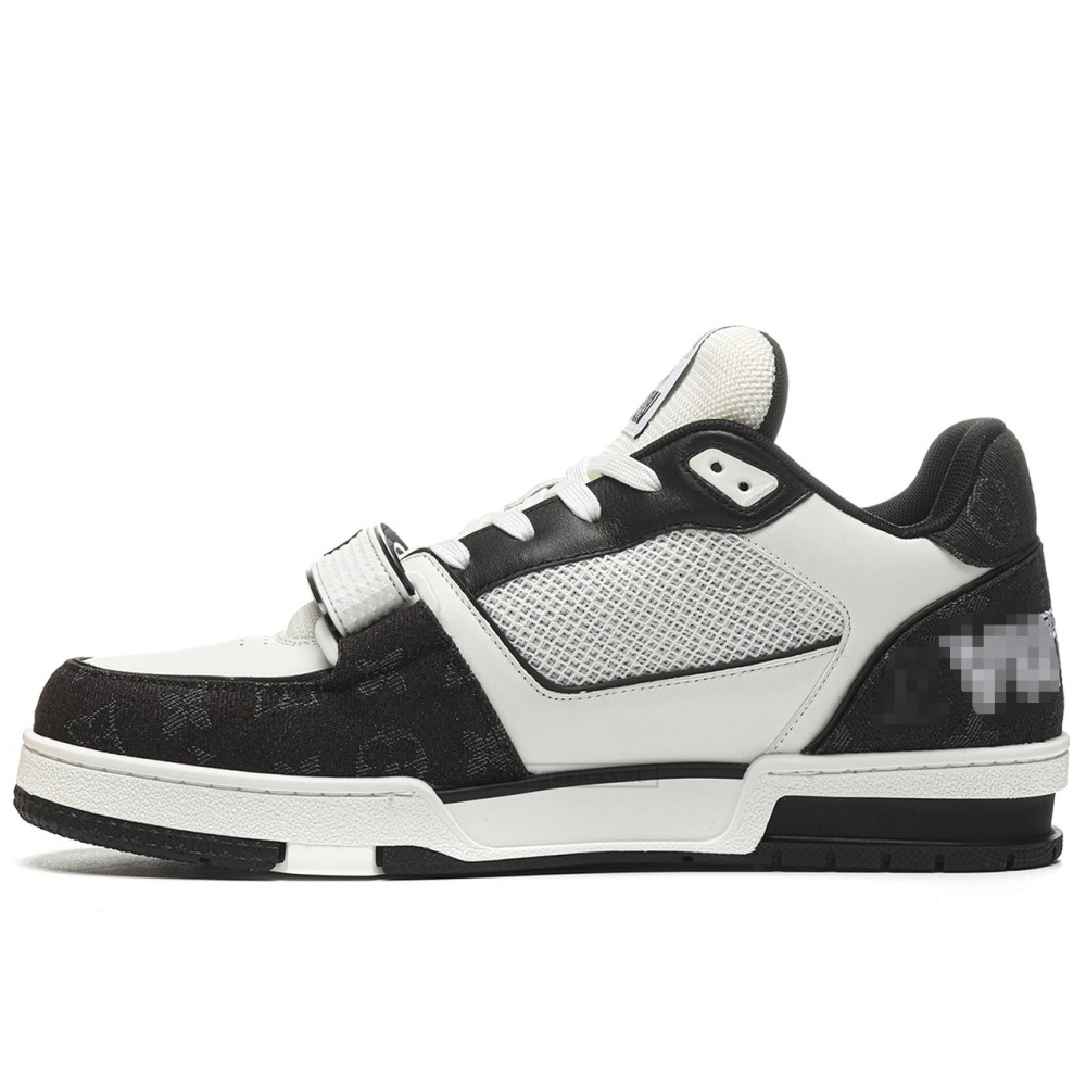 TBkicks L0*1S V*1TT0N Trainer Velcro Strap Monogram Denim Black White
