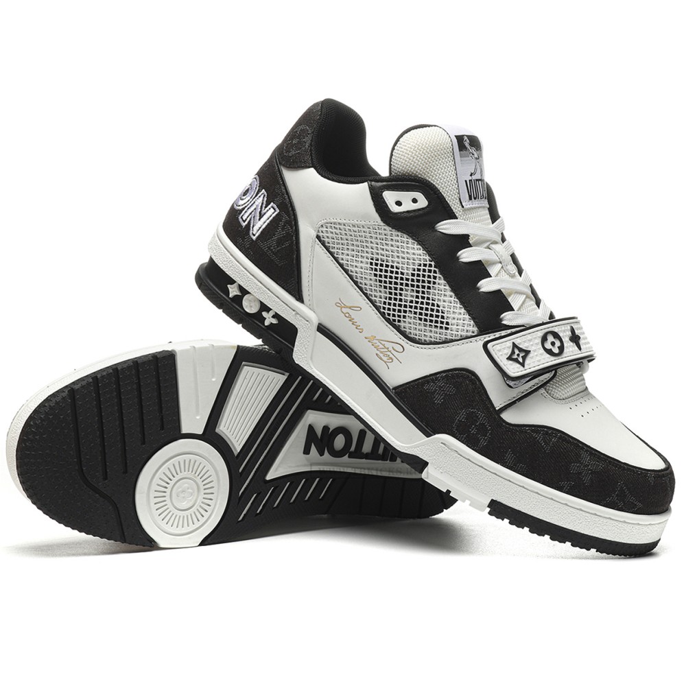 TBkicks L0*1S V*1TT0N Trainer Velcro Strap Monogram Denim Black White