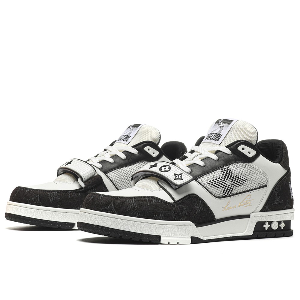 TBkicks L0*1S V*1TT0N Trainer Velcro Strap Monogram Denim Black White