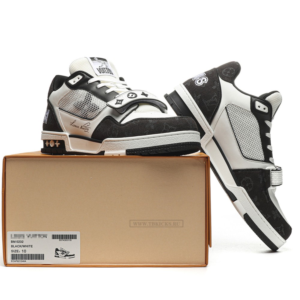 TBkicks L0*1S V*1TT0N Trainer Velcro Strap Monogram Denim Black White