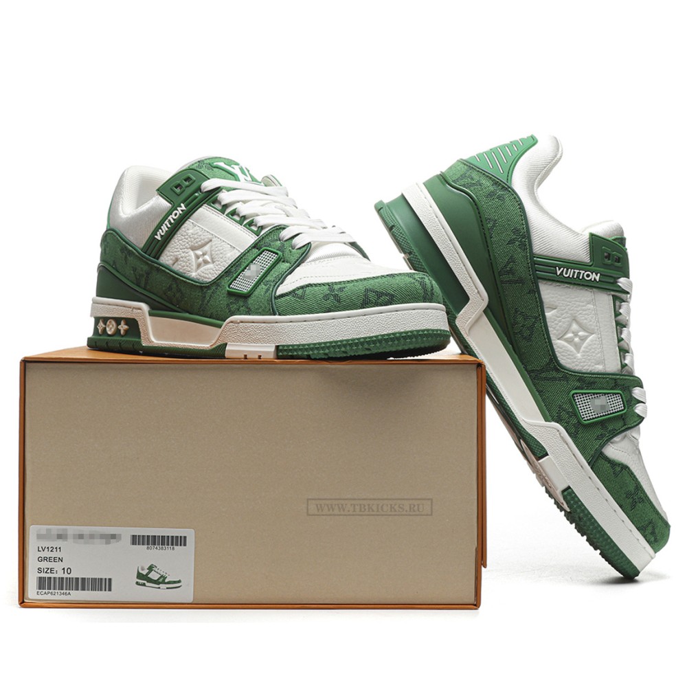 TBkicks L0*1S V*1TT0N Trainer Green Monogram Denim White