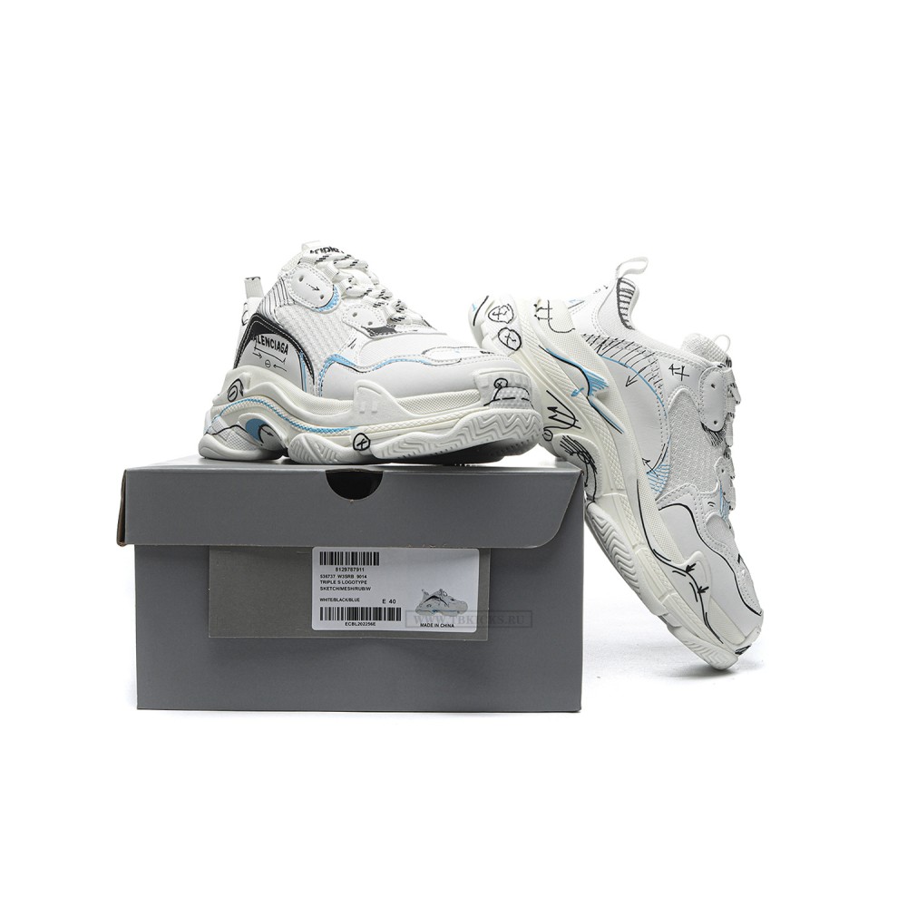 TBkicks Ba1enci*ga Triple S White Black Blue