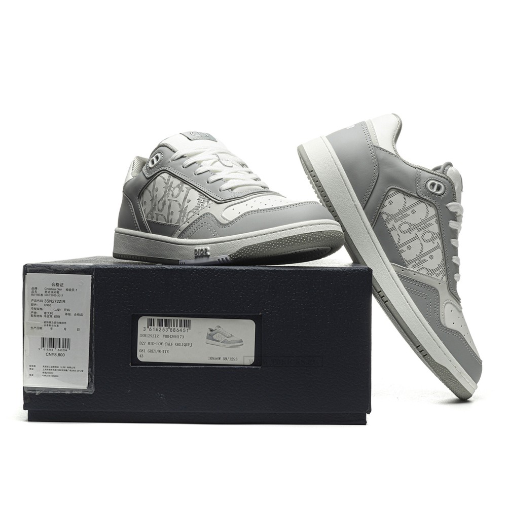 TBkicks D10R B27 Low Gray White Oblique Leather