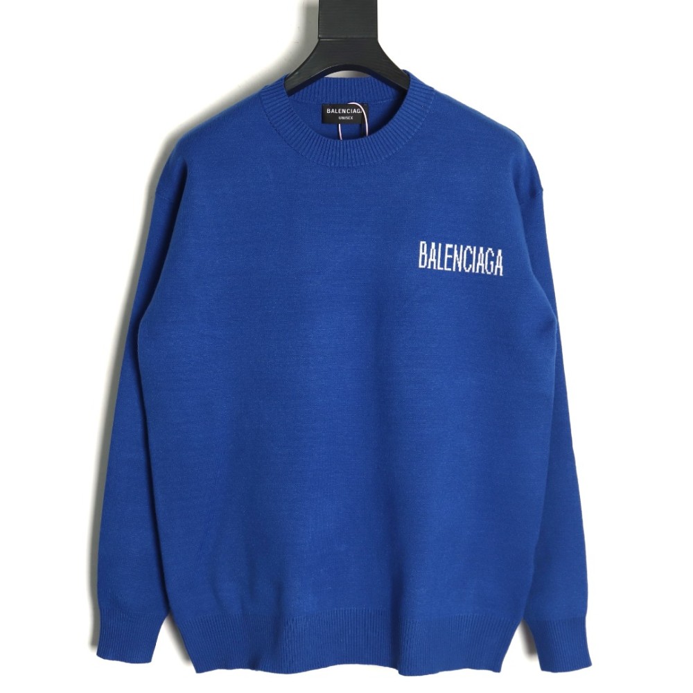 TBKicks Bal**ciaga Parisian Coke Classic Letter Knitted Round Neck Sweater Blue