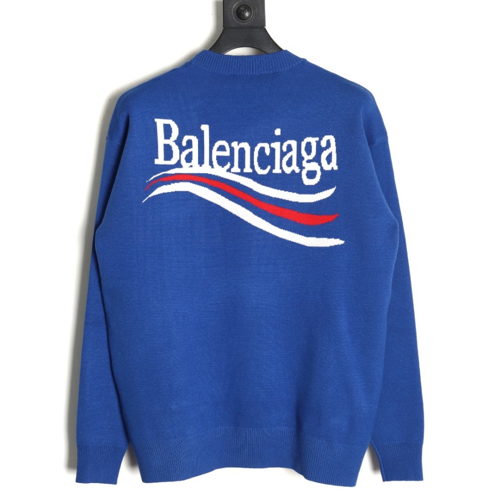 TBKicks Bal**ciaga Parisian Coke Classic Letter Knitted Round Neck Sweater Blue