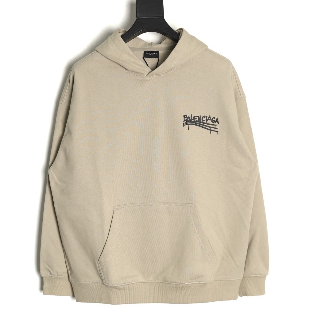 TBKicks Bal**ciaga Parisian 24Fw spoof graffiti letter logo printed hooded sweatshirt Khaki