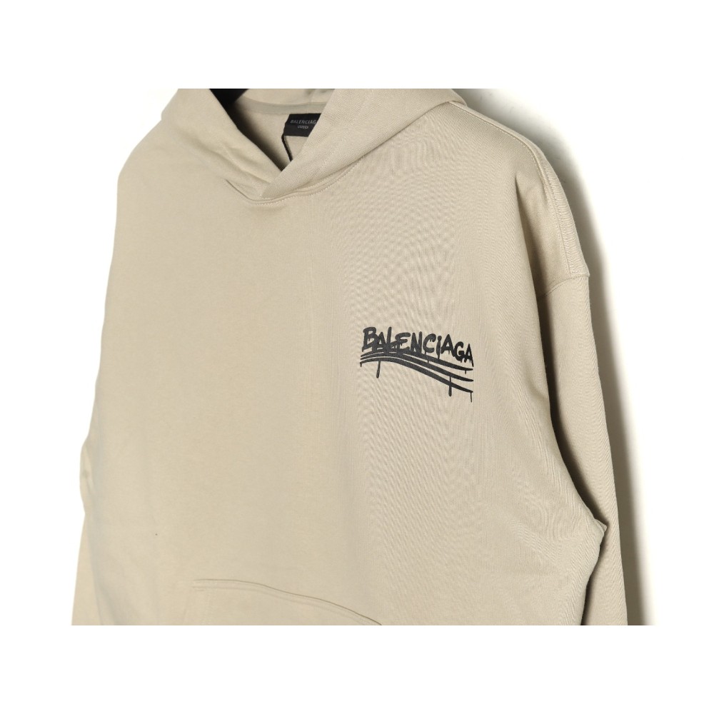 TBKicks Bal**ciaga Parisian 24Fw spoof graffiti letter logo printed hooded sweatshirt Khaki