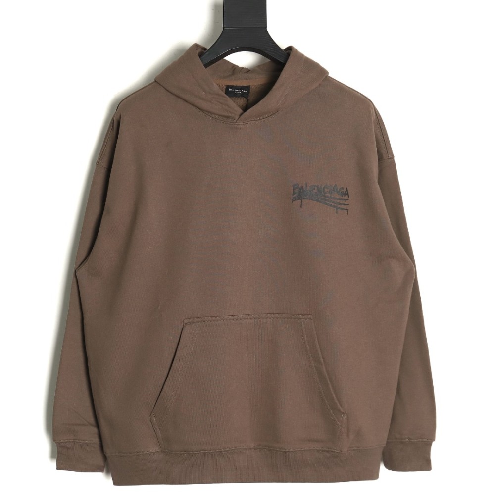 TBKicks Bal**ciaga Parisian 24Fw spoof graffiti letter logo printed hooded sweatshirt Brown