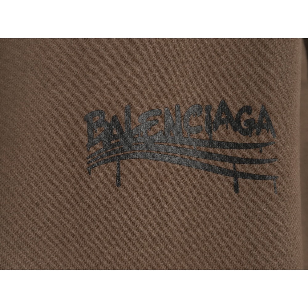 TBKicks Bal**ciaga Parisian 24Fw spoof graffiti letter logo printed hooded sweatshirt Brown
