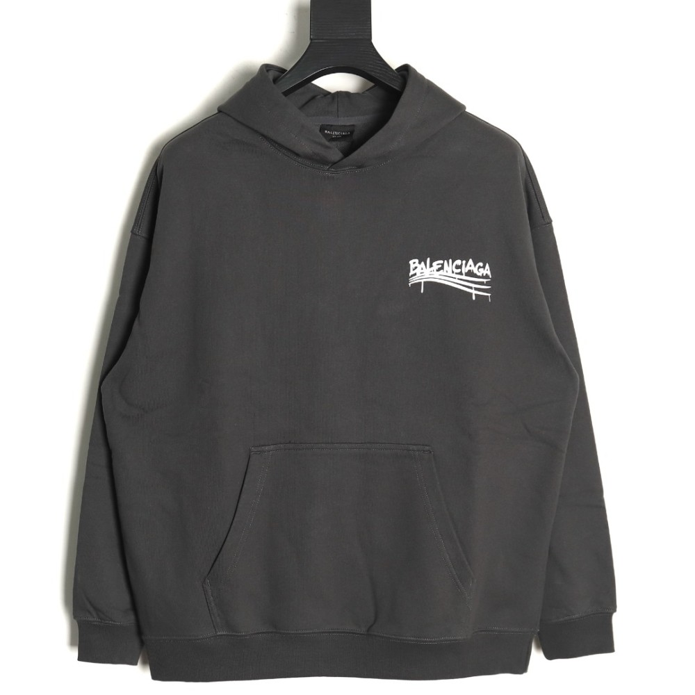 TBKicks Bal**ciaga Parisian 24Fw spoof graffiti letter logo printed hooded sweatshirt Black