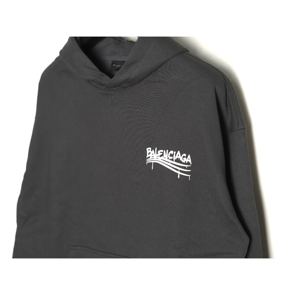 TBKicks Bal**ciaga Parisian 24Fw spoof graffiti letter logo printed hooded sweatshirt Black