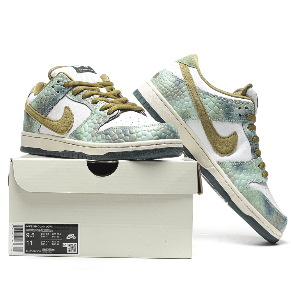 TBkicks Nike SB Dunk Low Alexis Sablone Chameleon  OIL GREEN/DESERT MOSS/WHITE