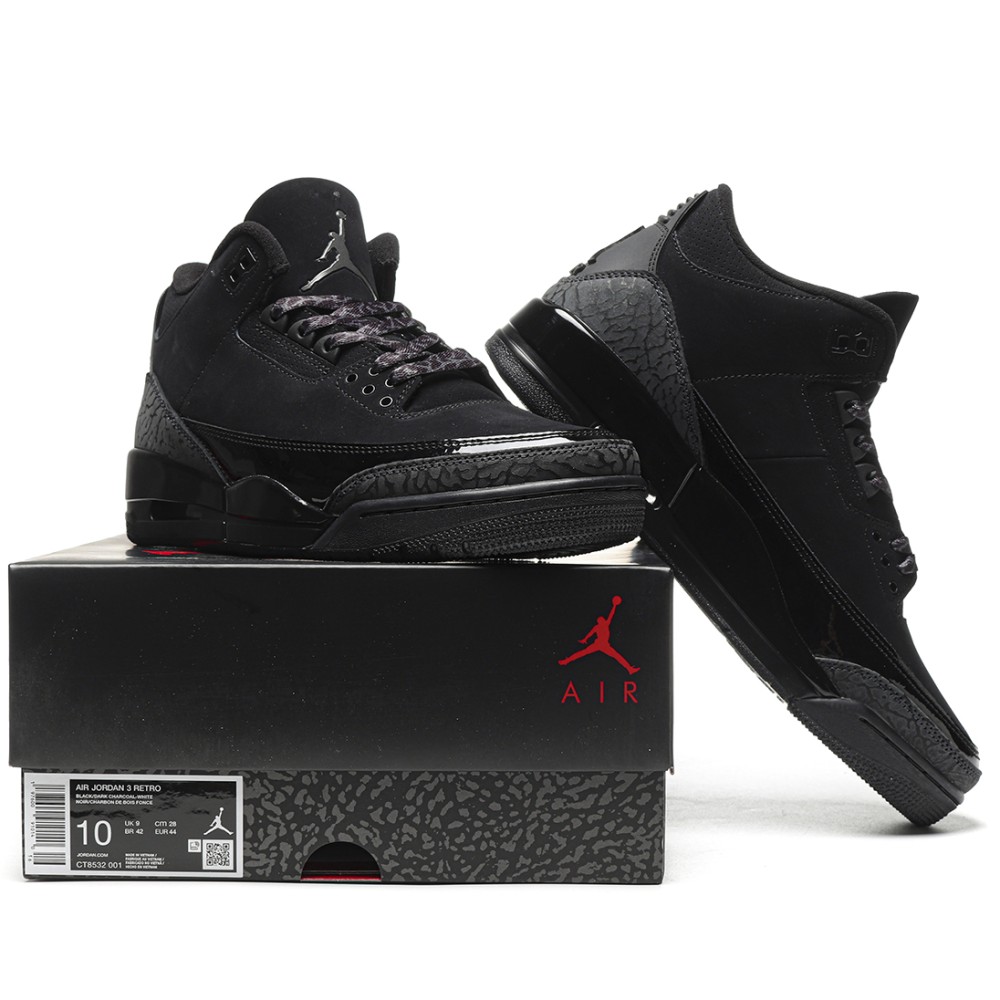 TBkicks Jordan 3 Retro Black Cat  BLACK/DARK CHARCOAL-BLACK