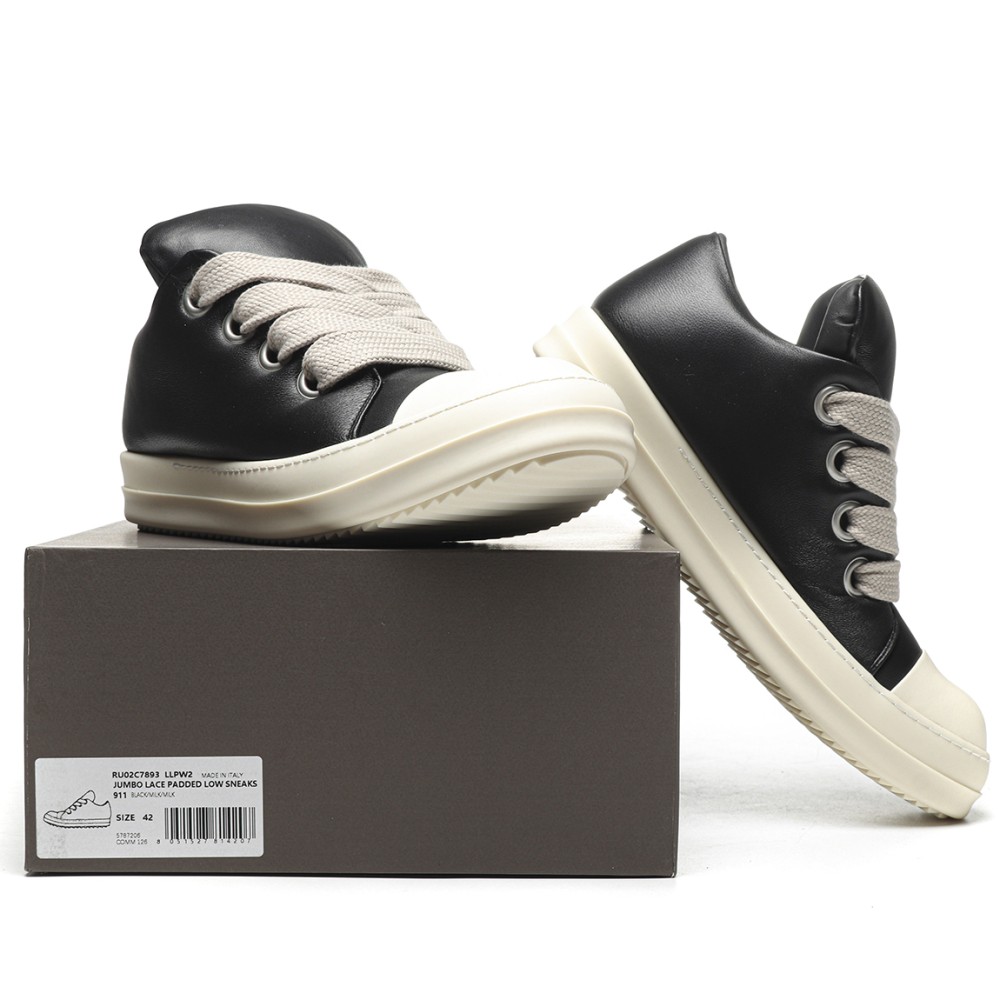 TBkicks R1ck Owens Jumbo Lace Padded Sneaks Low Black Milk