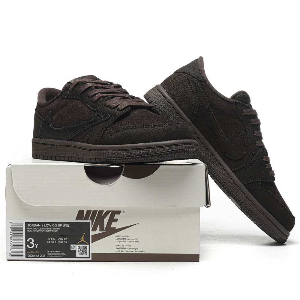 TBkicks Travis Scott Air Jordan 1 Retro Low OG SP Velvet Brown (PS)