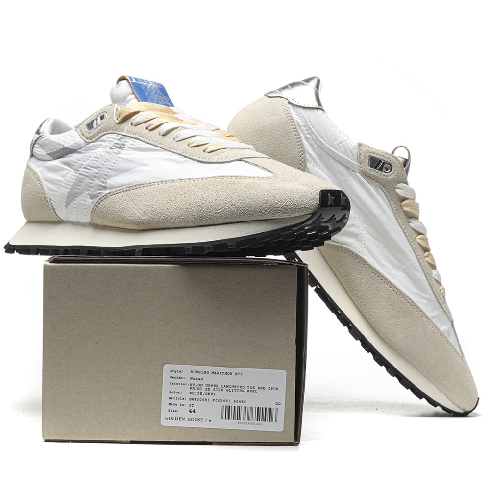 TBkicks Golden G00se Marathon With White Nylon Upper And Silver Star